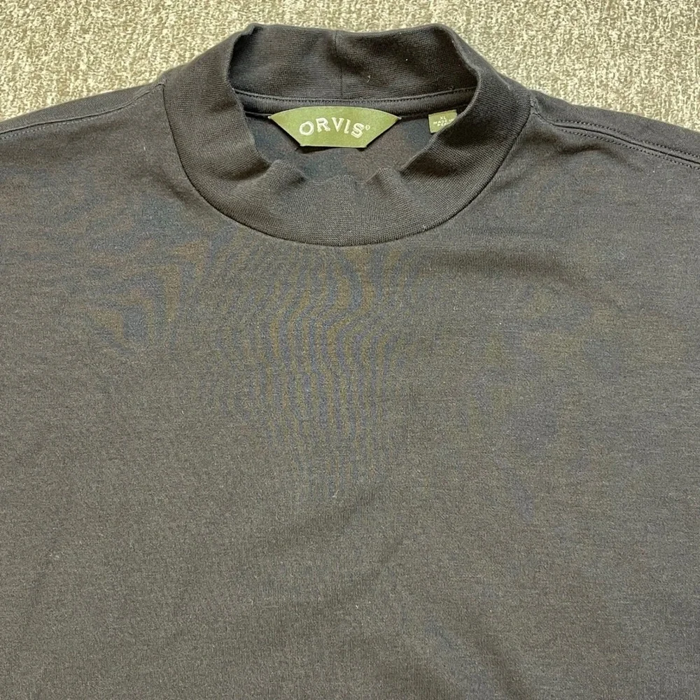 Vtg Orvis Mens Mock Neck Long Sleeve Shirt Black XL Cotton Knit‎ Pullover